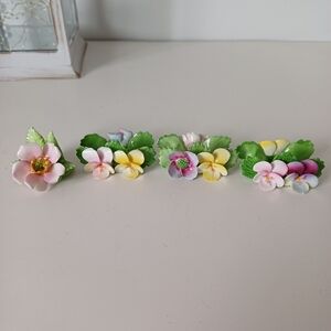 Lot of 4 Colorful Place Card Holders Denton China & Adderley Floral Bone China